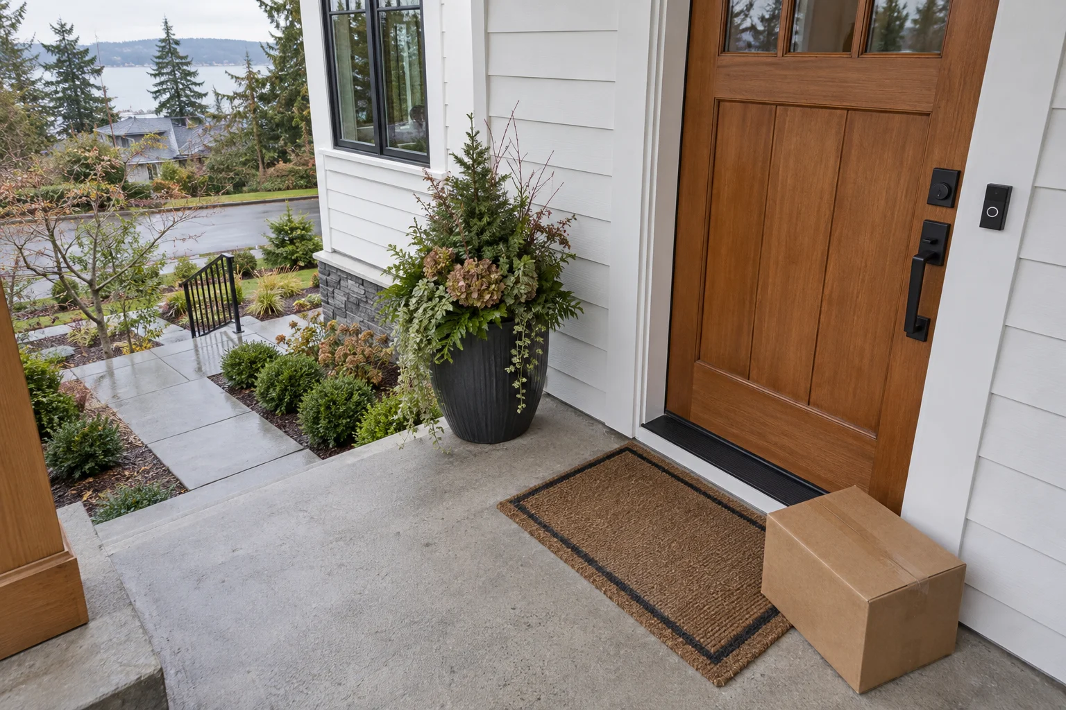 Illustrative front entrance with a delivery