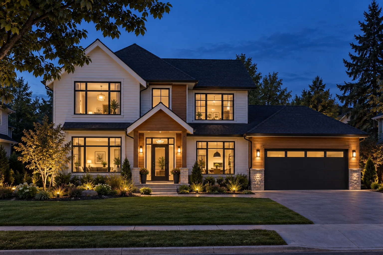 Illustrative home at blue hour
