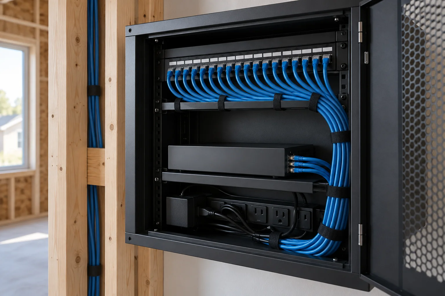 Illustrative structured network wiring in a custom home